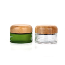 environmentally friendly customization 50ml green colored cosmetic jar with flat or domed bamboo lid